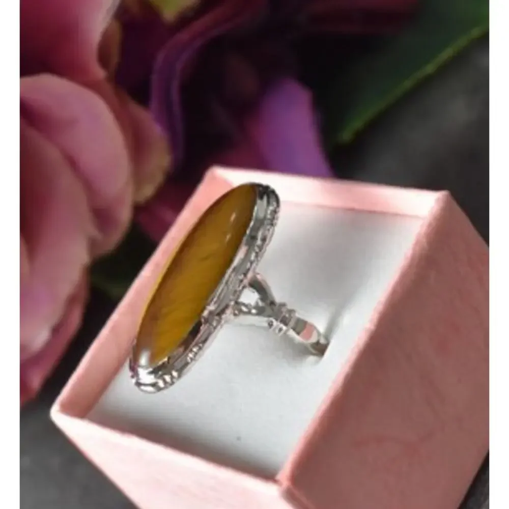 925 Sterling Silver Tiger'S Eye Ring Size 8